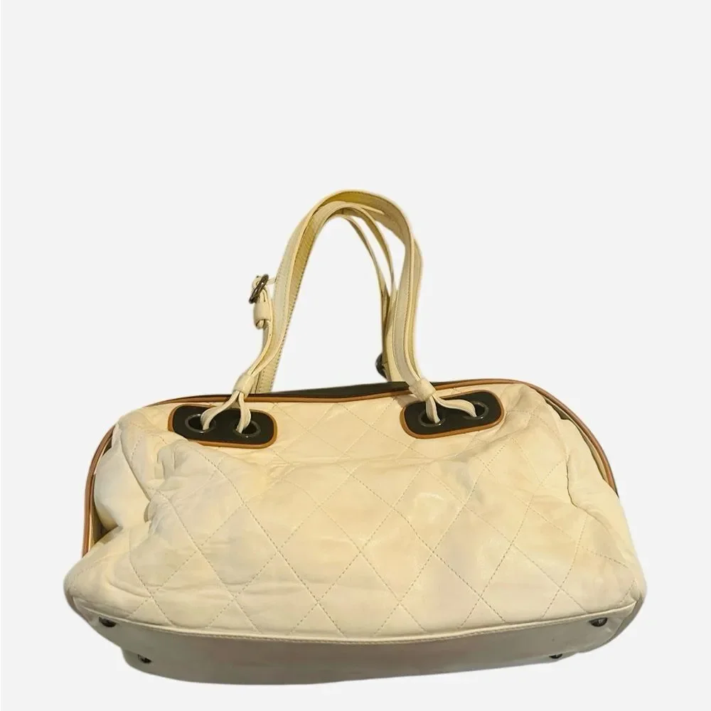 CHANEL Cream and Black Quilted Shoulder Bag